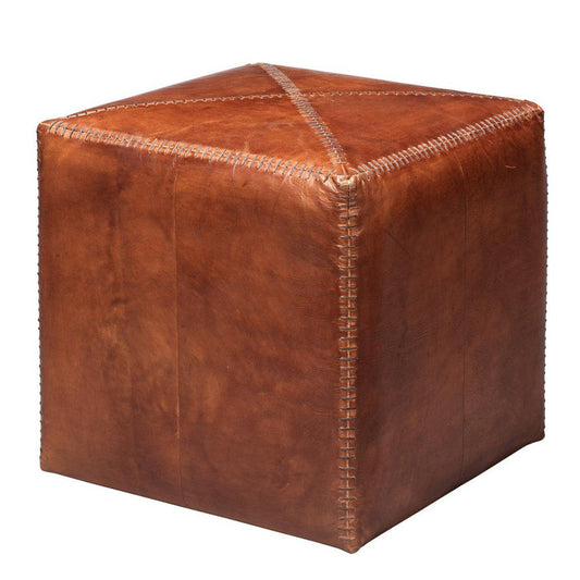 Buff Brown Leather Square Ottoman - Small Ottomans Sideboards and Things By Jamie Young