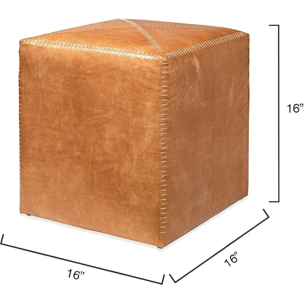 Buff Leather Square Ottoman