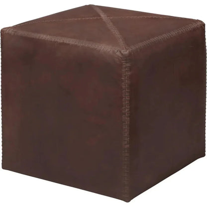 Buff Leather Square Ottoman