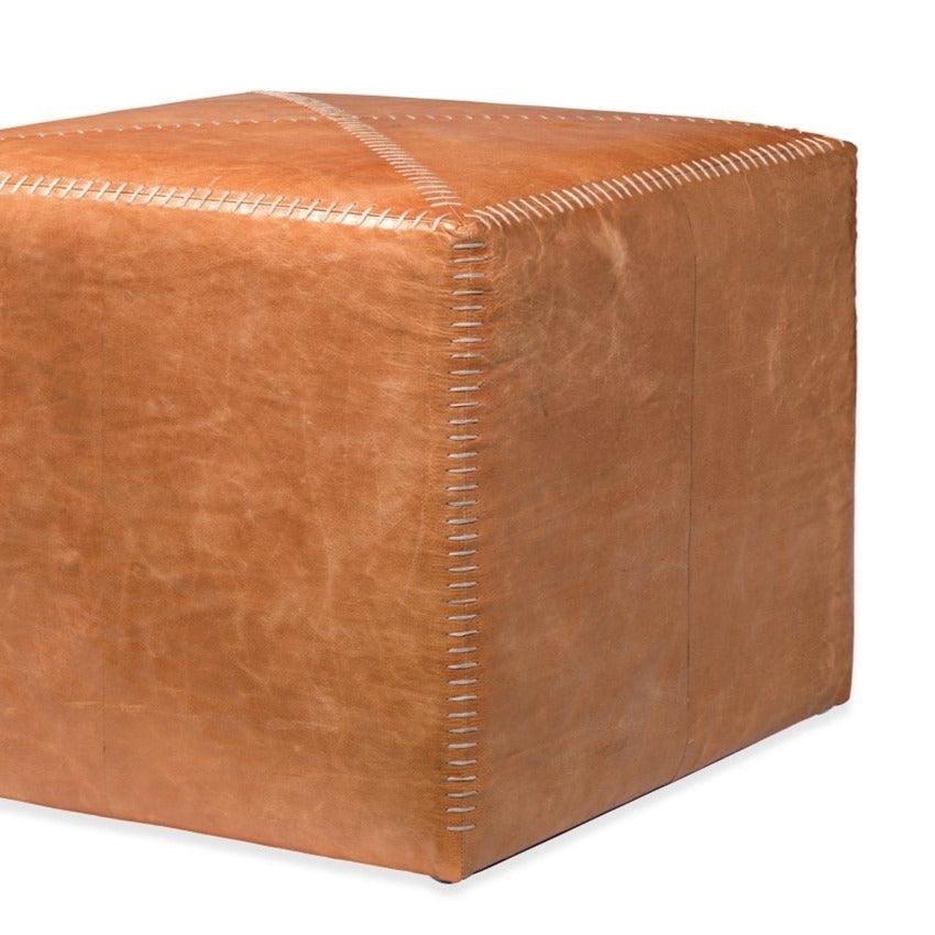 Buff Tan Leather Square Ottoman - Large Ottomans Sideboards and Things By Jamie Young