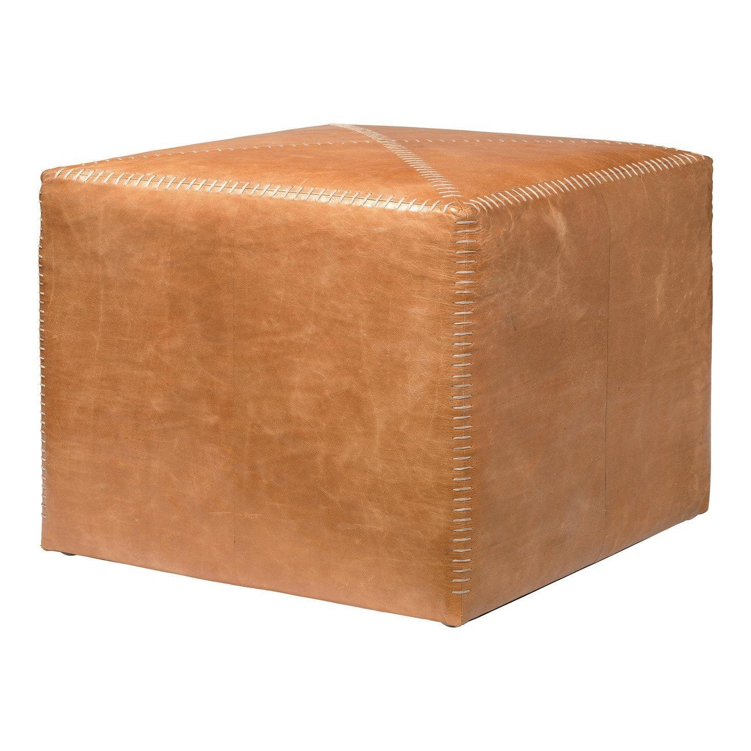 Buff Tan Leather Square Ottoman - Large Ottomans Sideboards and Things By Jamie Young