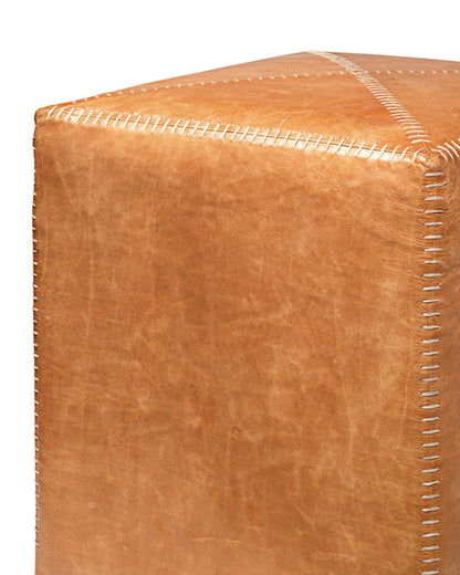 Buff Tan Leather Square Ottoman - Small Ottomans Sideboards and Things By Jamie Young