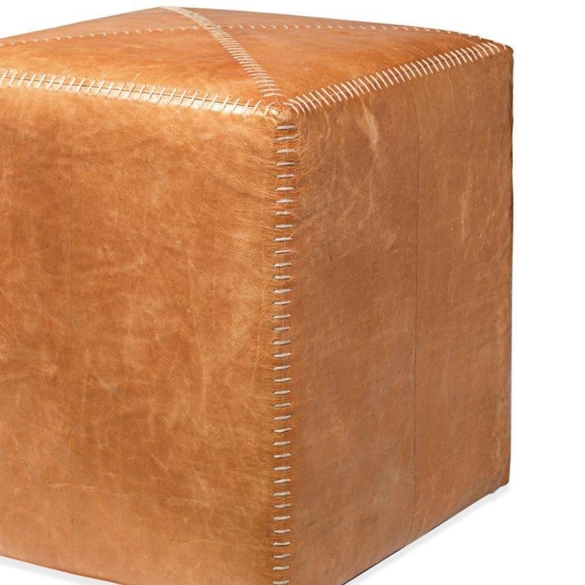 Buff Tan Leather Square Ottoman - Small Ottomans Sideboards and Things By Jamie Young