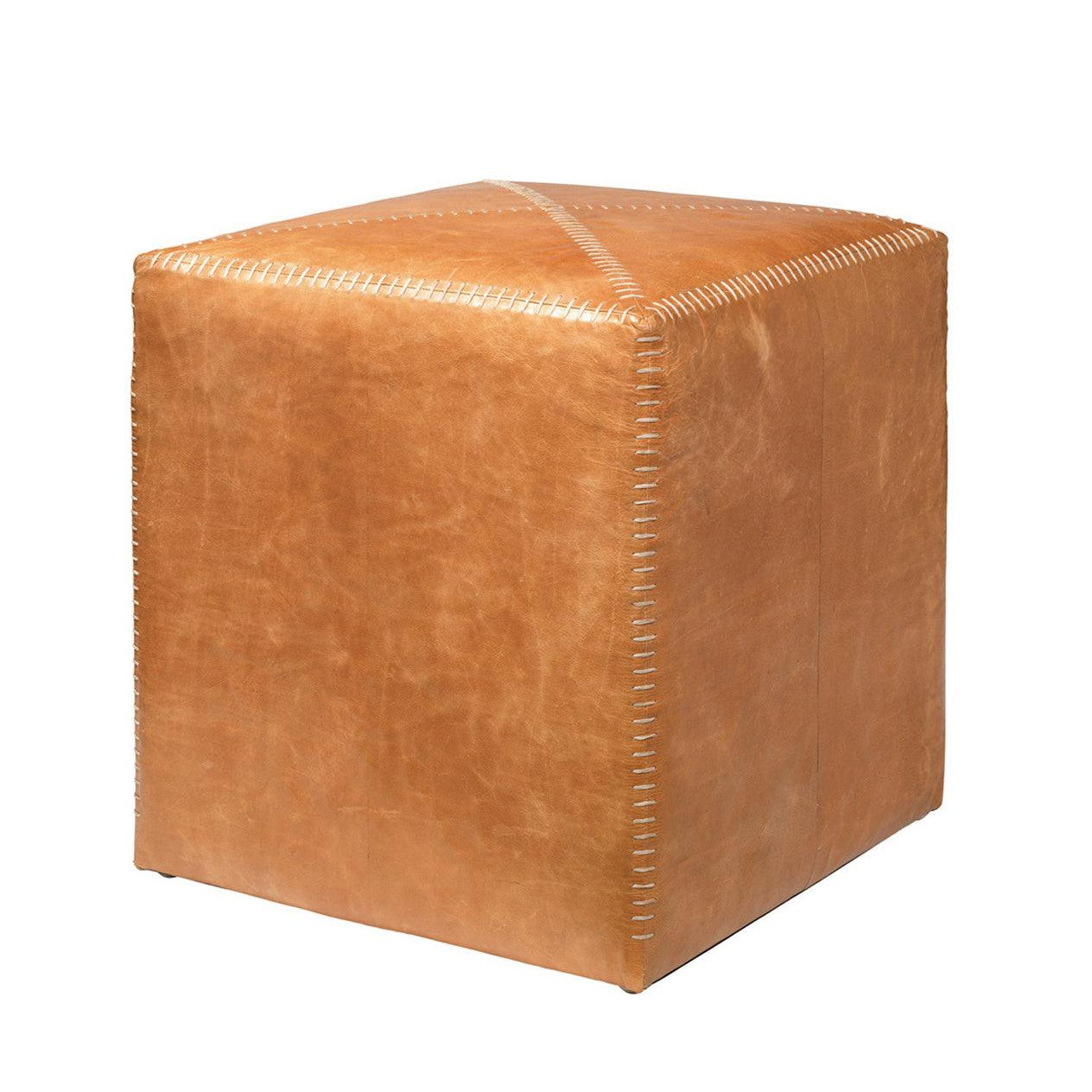 Buff Tan Leather Square Ottoman - Small Ottomans Sideboards and Things By Jamie Young