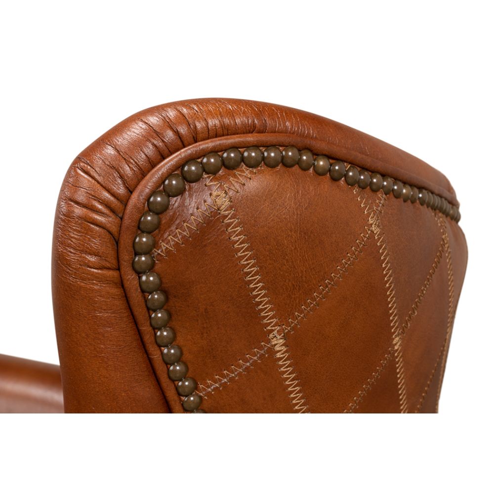 Bugatti Brown Leather Accent Arm Chair-Accent Chairs-Sarreid-LOOMLAN