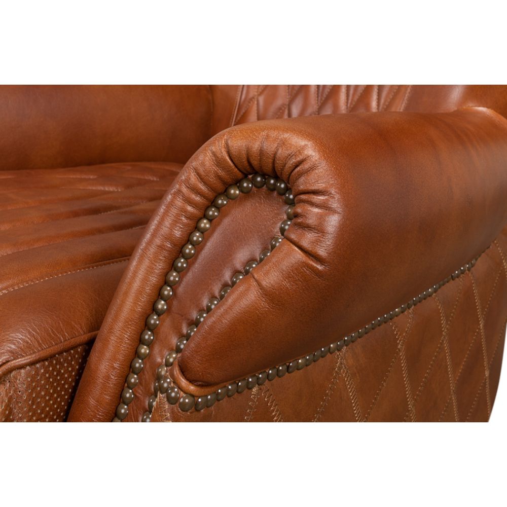 Bugatti Brown Leather Accent Arm Chair-Accent Chairs-Sarreid-LOOMLAN