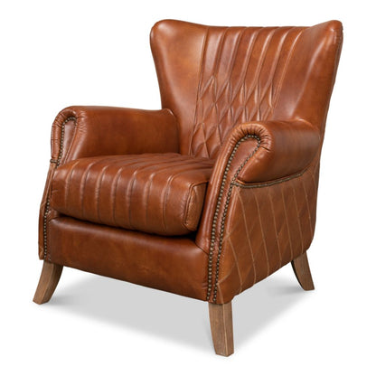 Bugatti Brown Leather Accent Arm Chair-Accent Chairs-Sarreid-LOOMLAN