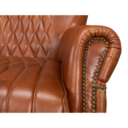 Bugatti Brown Leather Accent Arm Chair-Accent Chairs-Sarreid-LOOMLAN