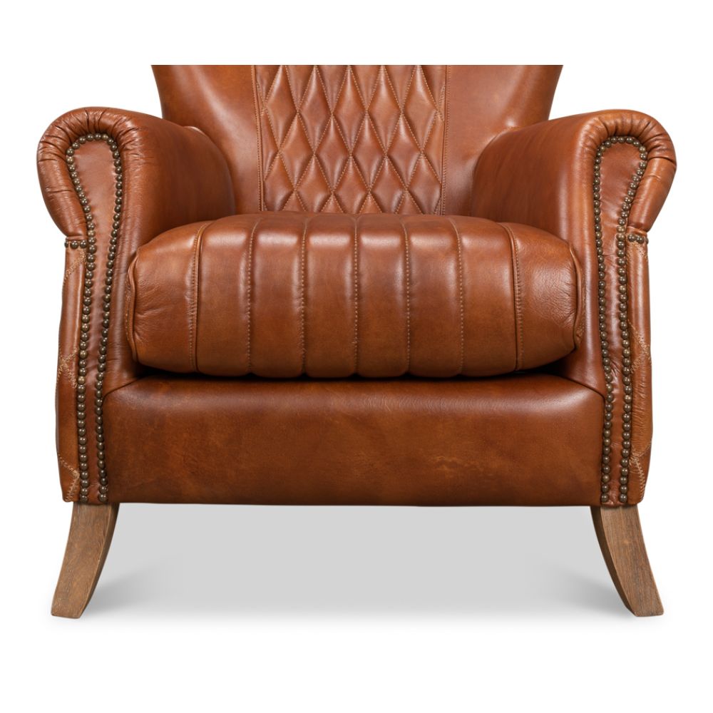 Bugatti Brown Leather Accent Arm Chair-Accent Chairs-Sarreid-LOOMLAN