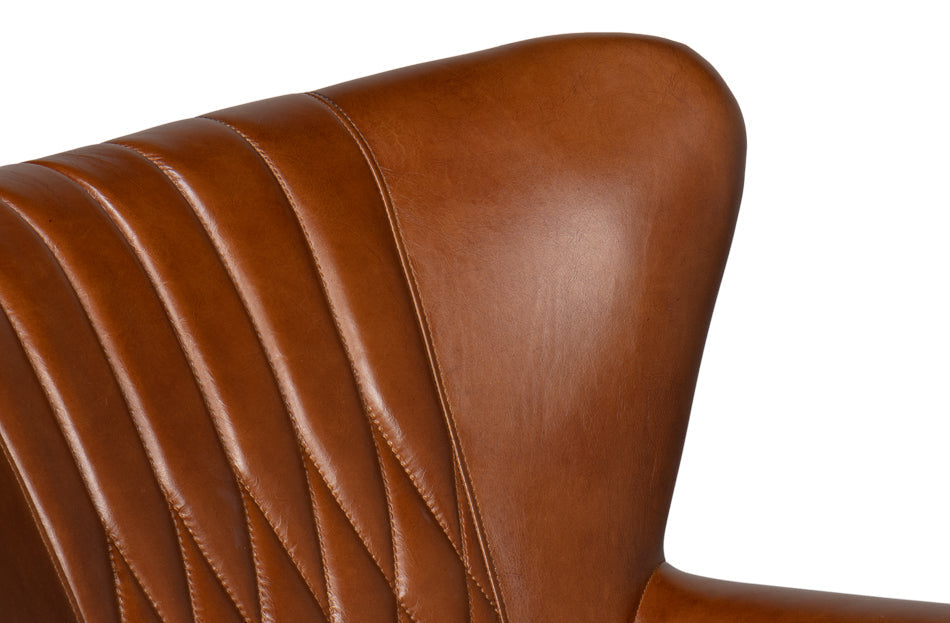 Bugatti Brown Leather Swivel Club Chair-Club Chairs-Sarreid-LOOMLAN