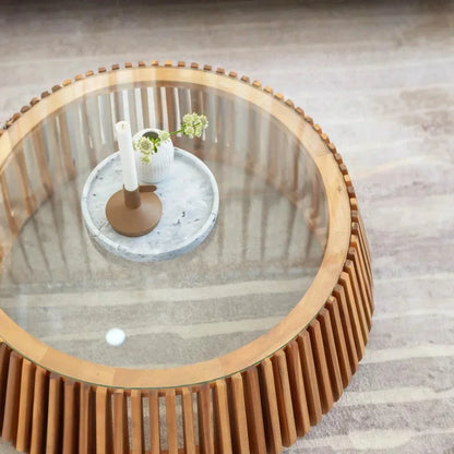 LH Home Bungalow Glass Top Round Coffee Table