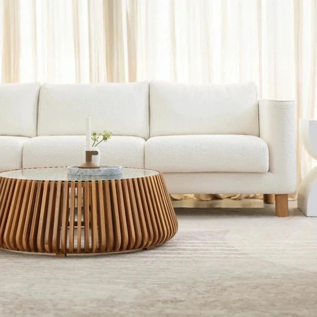 LH Home Bungalow Glass Top Round Coffee Table