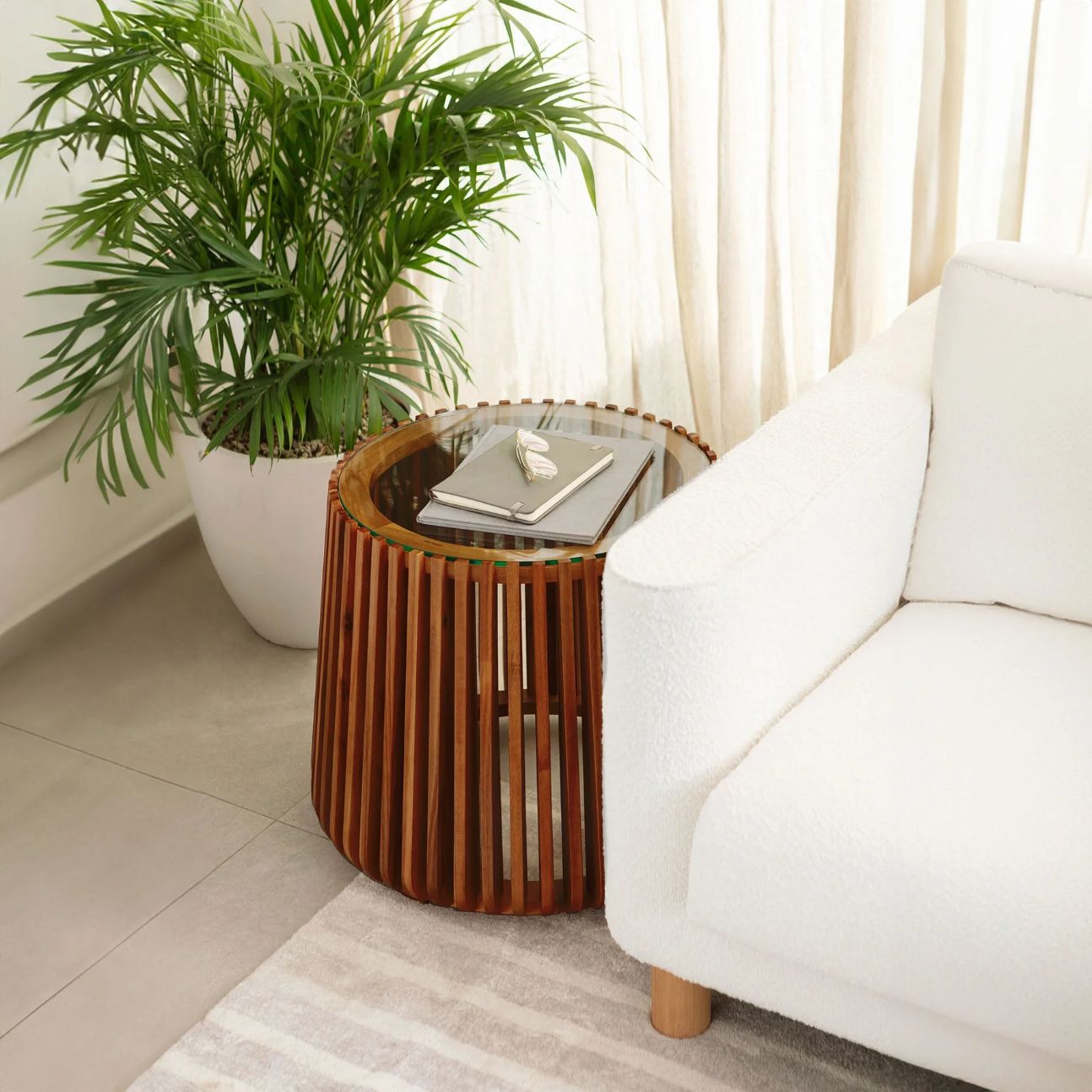 LH Home Bungalow Glass Top Round Side Table