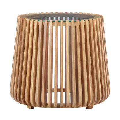 Bungalow Glass Topped Wooden Round Side Table