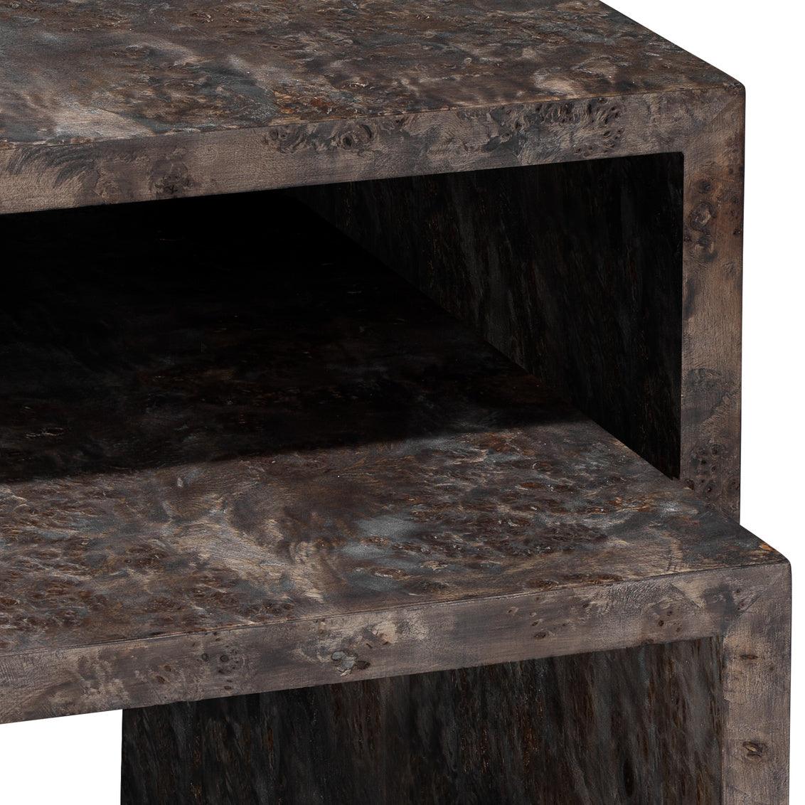 Burl Wood Brown Bedford Nesting Tables (Set of 2) Side Tables Sideboards and Things By Jamie Young