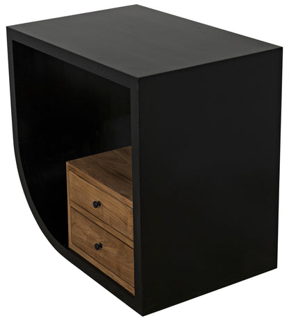 Burton Teak Wood Black Rectangle Side Table With 2 Drawers-Side Tables-Noir-Sideboards and Things