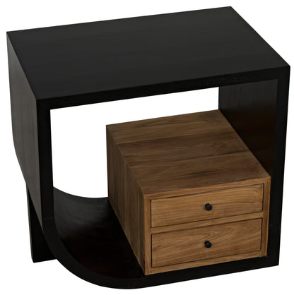 Burton Teak Wood Black Rectangle Side Table With 2 Drawers-Side Tables-Noir-Sideboards and Things