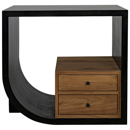 Burton Teak Wood Black Rectangle Side Table With 2 Drawers-Side Tables-Noir-Sideboards and Things