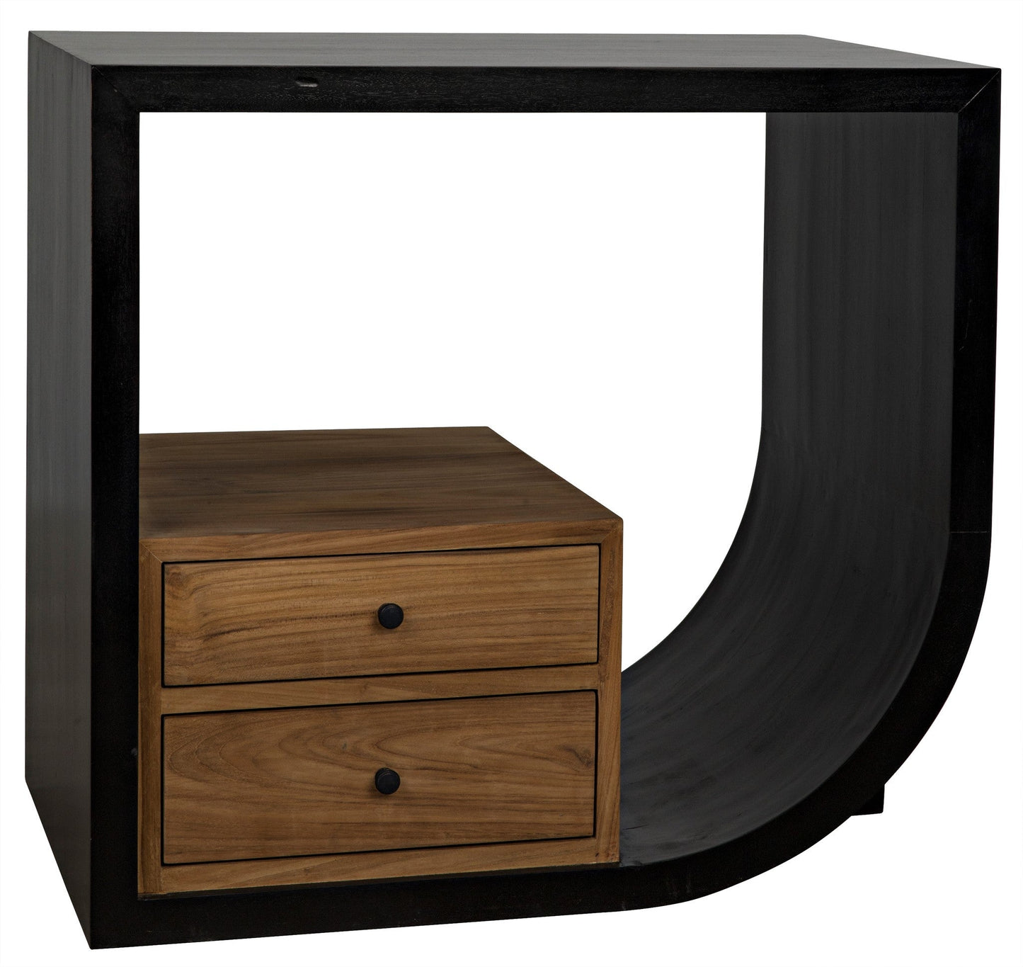 Burton Teak Wood Rectangle Side Table With 2 Drawers-Side Tables-Noir-Sideboards and Things