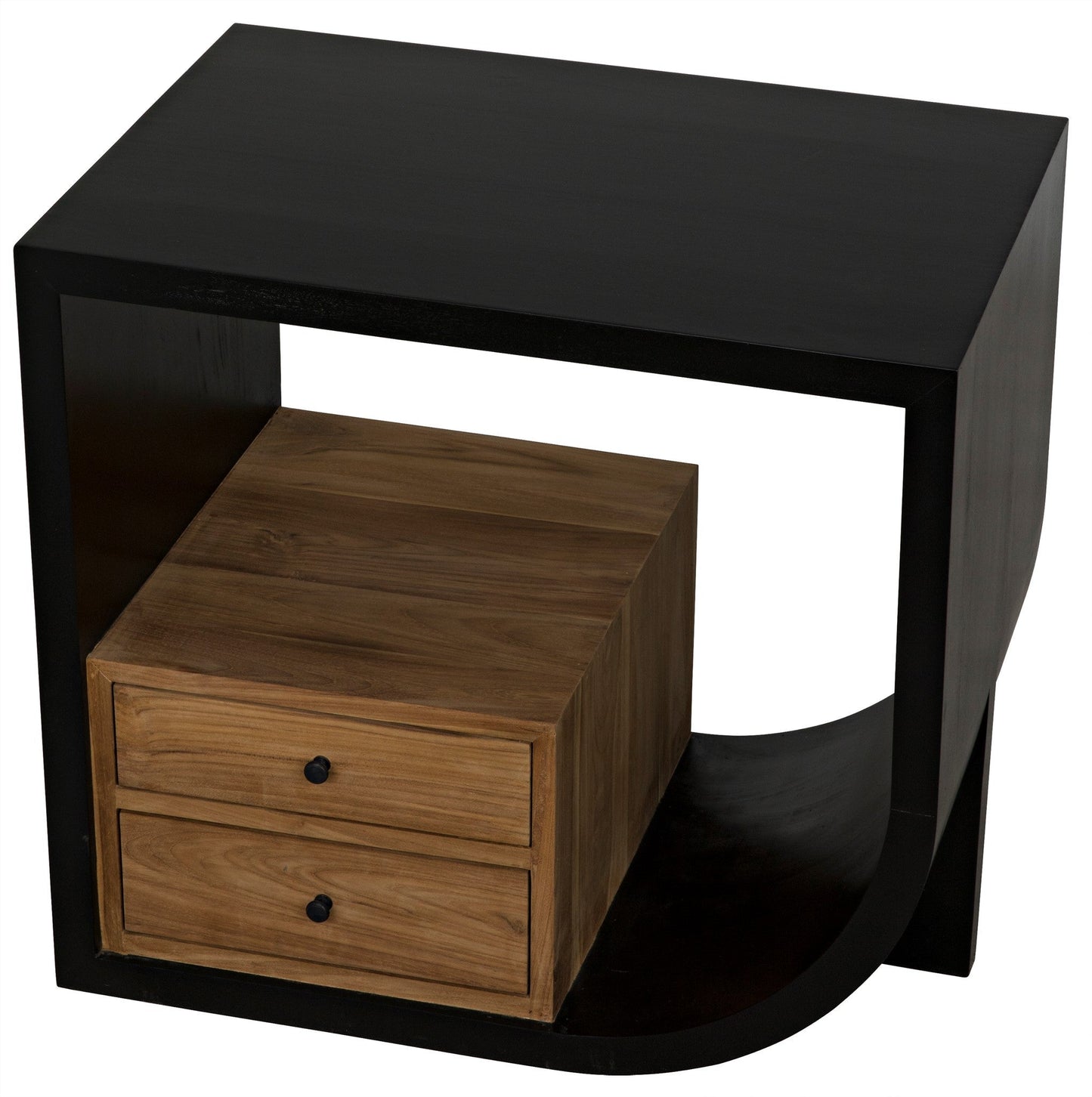 Burton Teak Wood Rectangle Side Table With 2 Drawers-Side Tables-Noir-Sideboards and Things