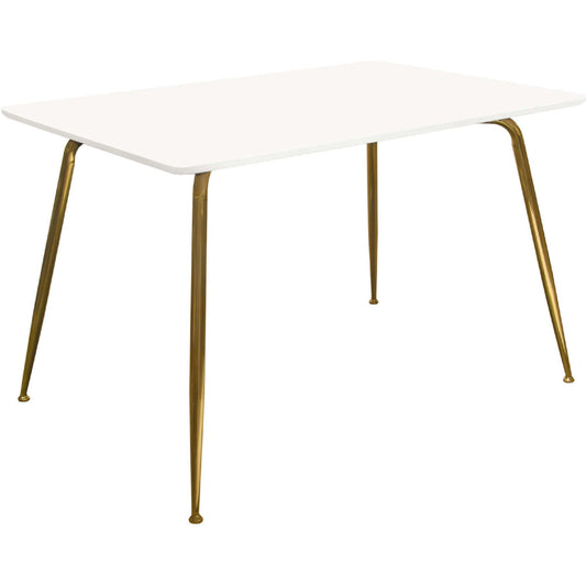 Chance White Lacquer Top Rectangular Dining Table with Brushed Gold Metal Legs