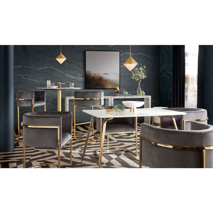 Chance White Lacquer Top Rectangular Dining Table with Brushed Gold Metal Legs