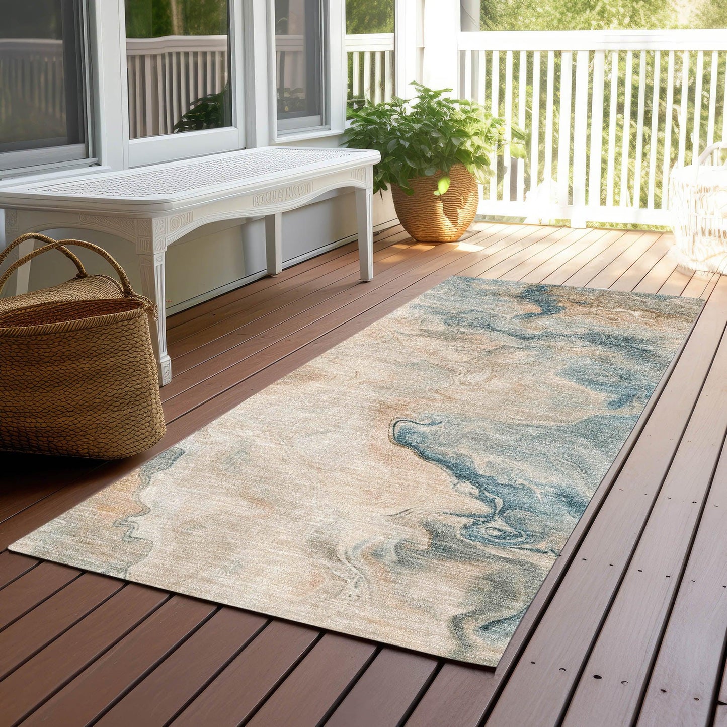 Caelanor Teal Washable Indoor - Outdoor Rug - LOOMLAN - LOOMLAN Rugs - Outdoor Rugs