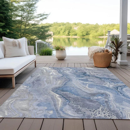 LOOMLAN Rugs Caelara Blue Washable Indoor-Outdoor Rug