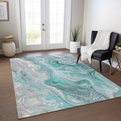 LOOMLAN Rugs Caelara Teal Washable Indoor-Outdoor Rug