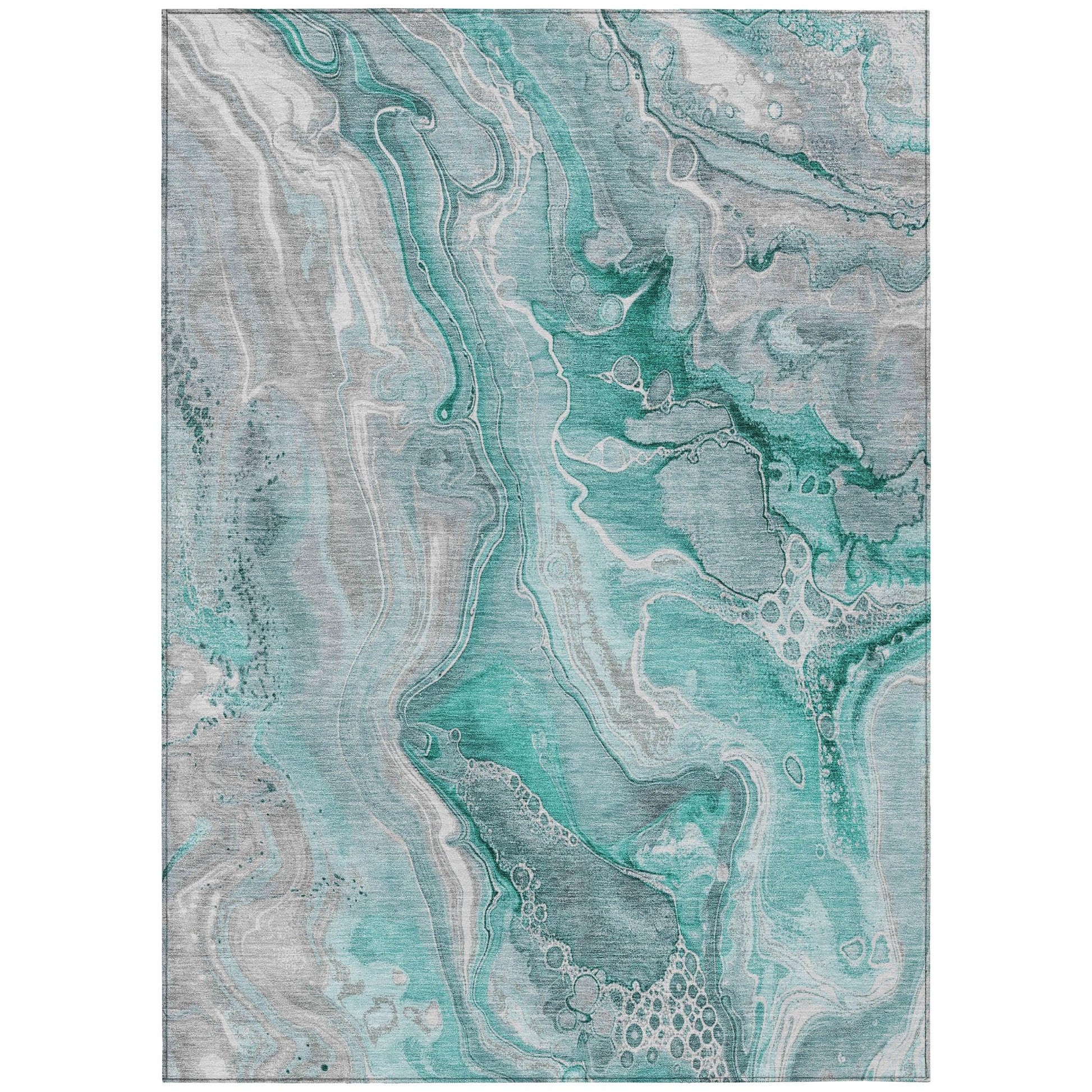 LOOMLAN Rugs Caelara Teal Washable Indoor-Outdoor Rug