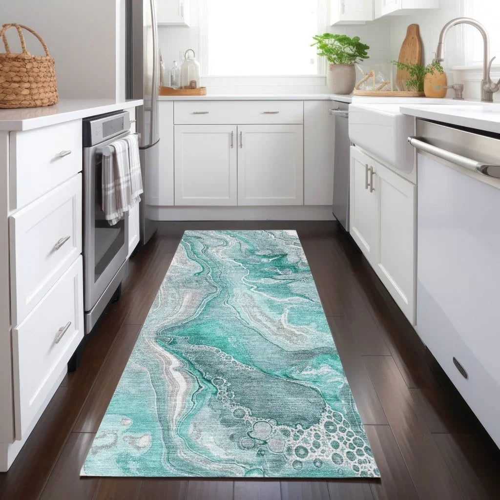 LOOMLAN Rugs Caelara Teal Washable Indoor-Outdoor Rug
