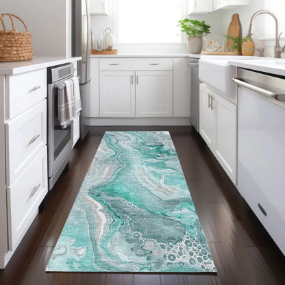 LOOMLAN Rugs Caelara Teal Washable Indoor-Outdoor Rug