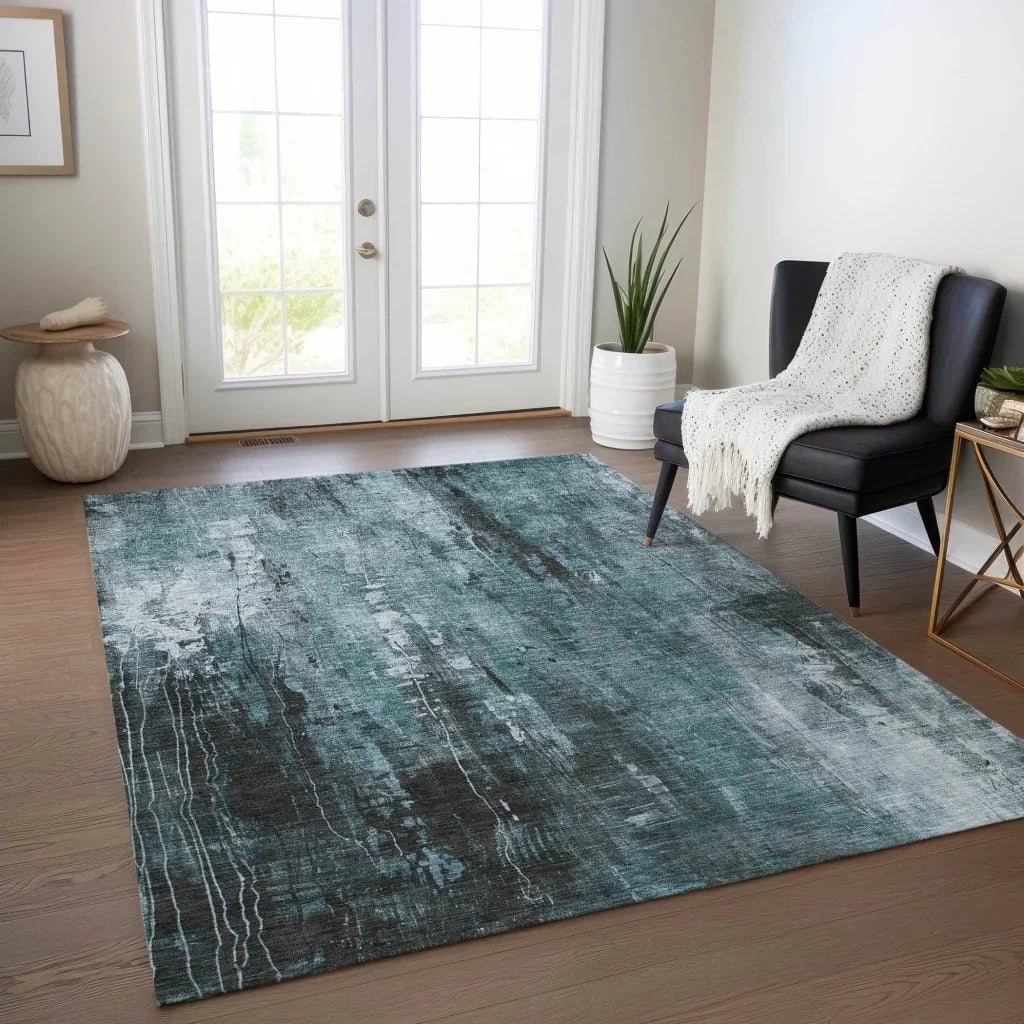 LOOMLAN Rugs Caelion Teal Washable Indoor-Outdoor Rug