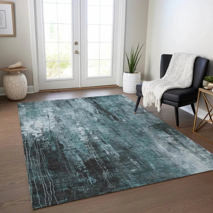 LOOMLAN Rugs Caelion Teal Washable Indoor-Outdoor Rug