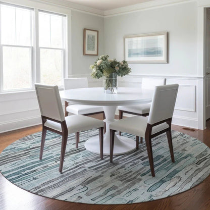 LOOMLAN Rugs Caelira Teal Washable Indoor-Outdoor Rug