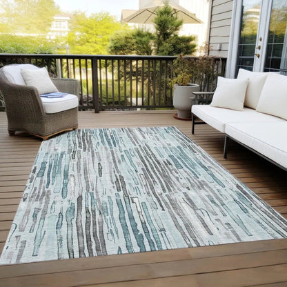 LOOMLAN Rugs Caelira Teal Washable Indoor-Outdoor Rug