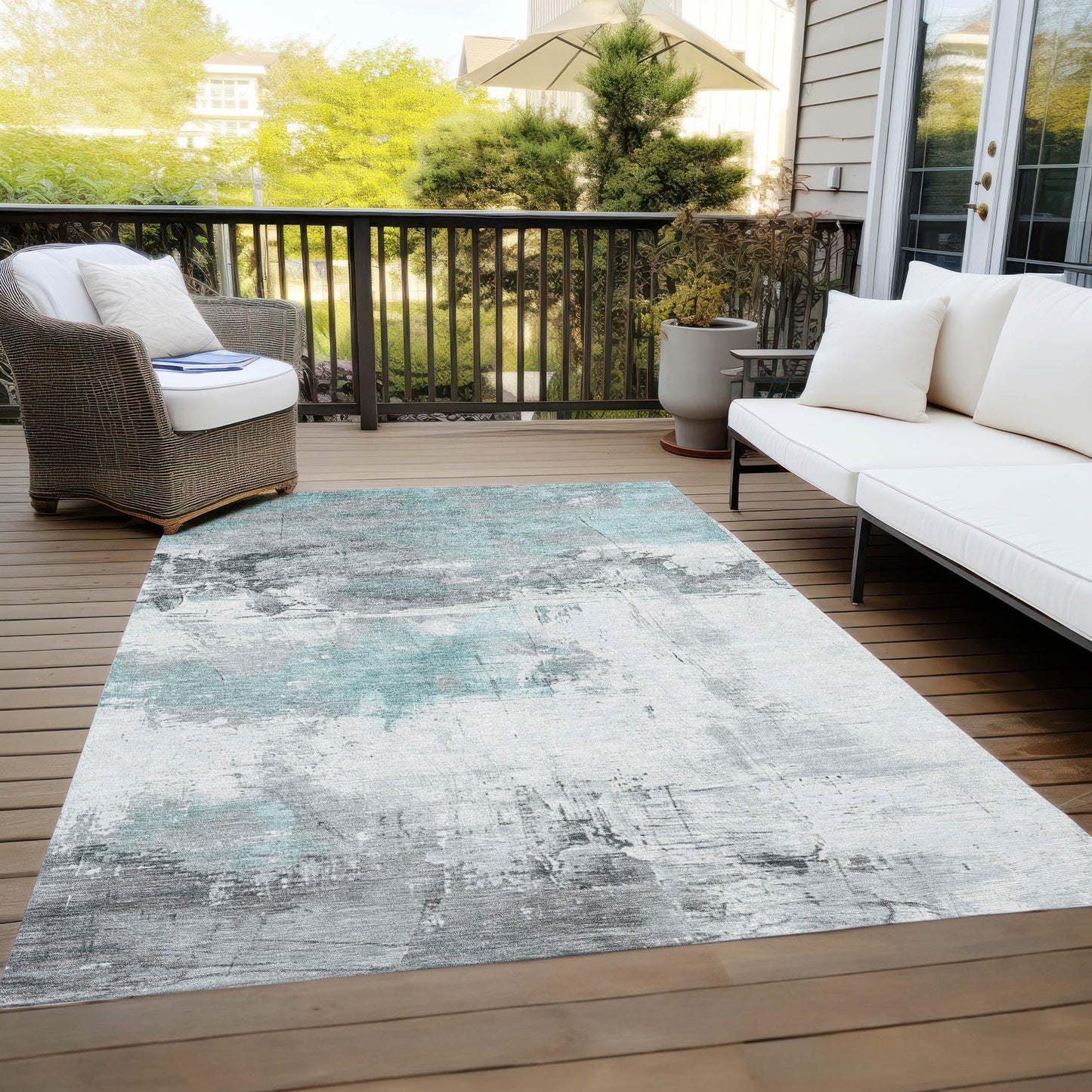 LOOMLAN Rugs Caelius Teal Washable Indoor-Outdoor Rug