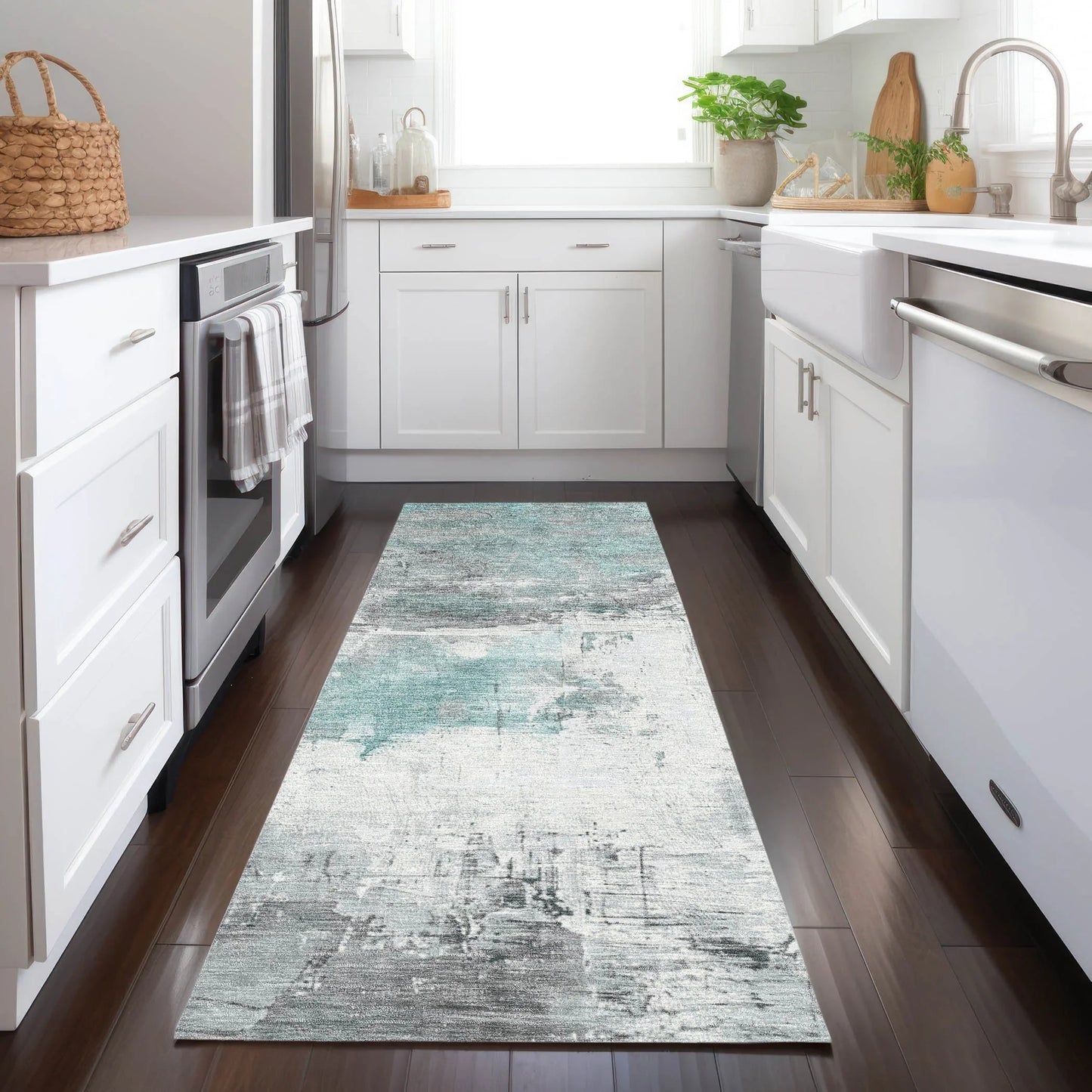 LOOMLAN Rugs Caelius Teal Washable Indoor-Outdoor Rug