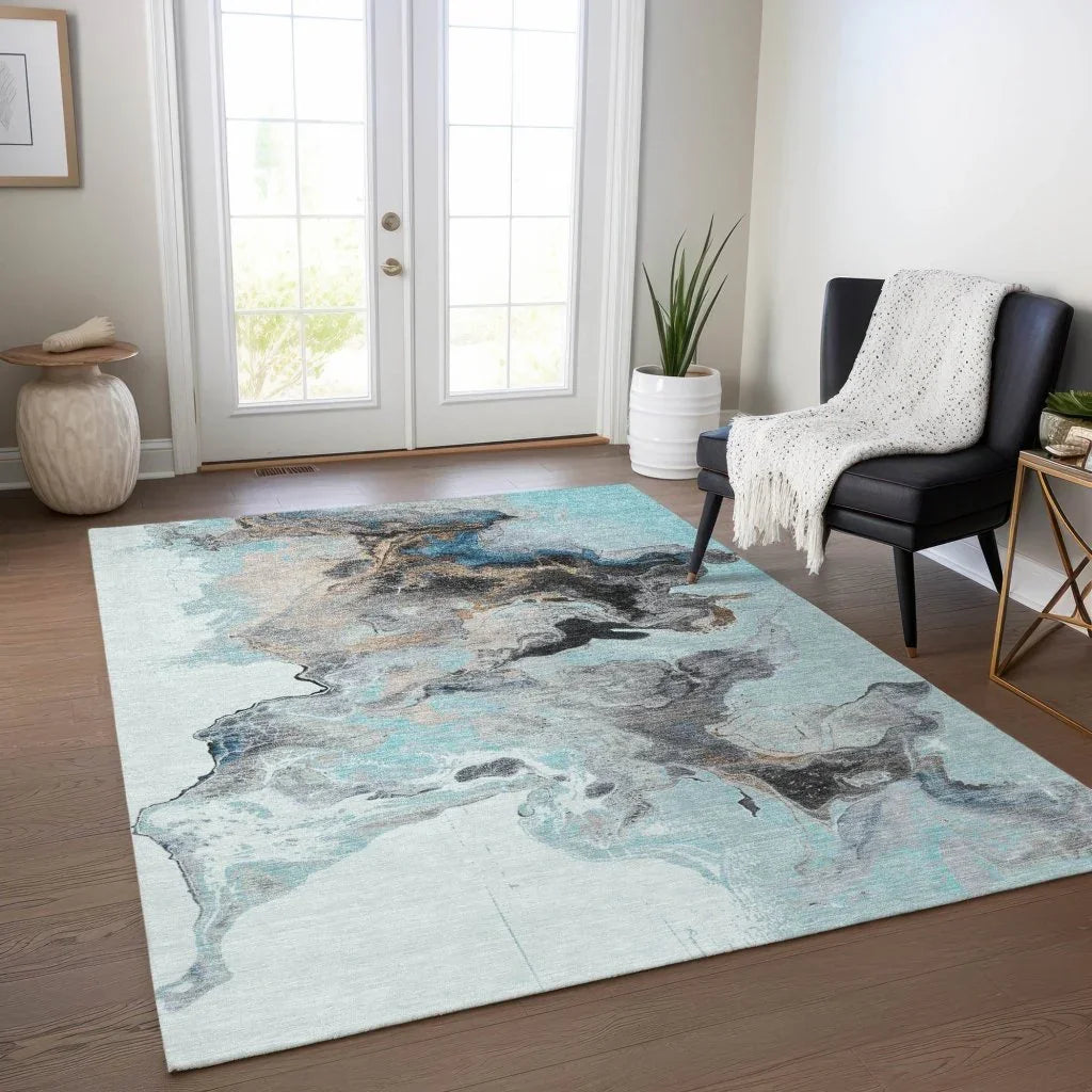 LOOMLAN Rugs Caelora Teal Washable Indoor-Outdoor Rug