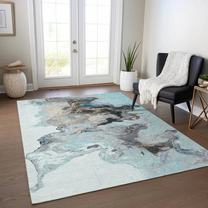 LOOMLAN Rugs Caelora Teal Washable Indoor-Outdoor Rug