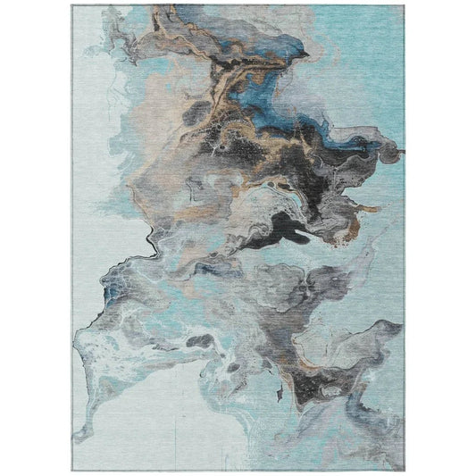 LOOMLAN Rugs Caelora Teal Washable Indoor-Outdoor Rug
