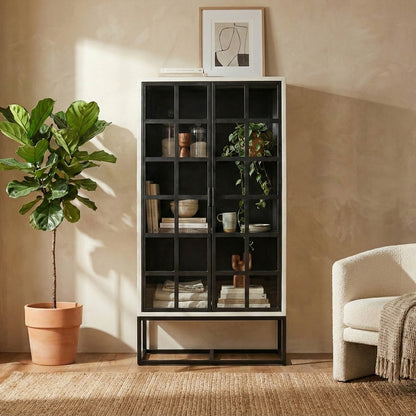 LH Home Caged Wooden White Tall Cabinet