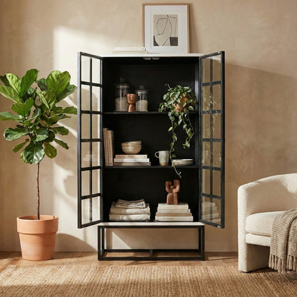 LH Home Caged Wooden White Tall Cabinet