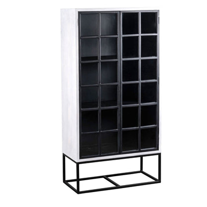 LH Home Caged Wooden White Tall Cabinet