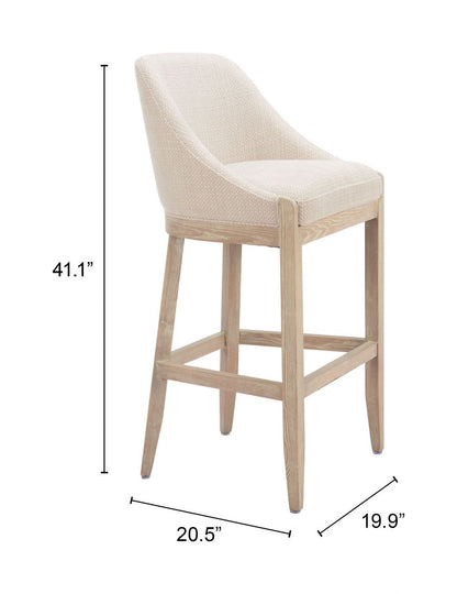 Zuo Modern Calmo Textured Fabric Barstool Beige
