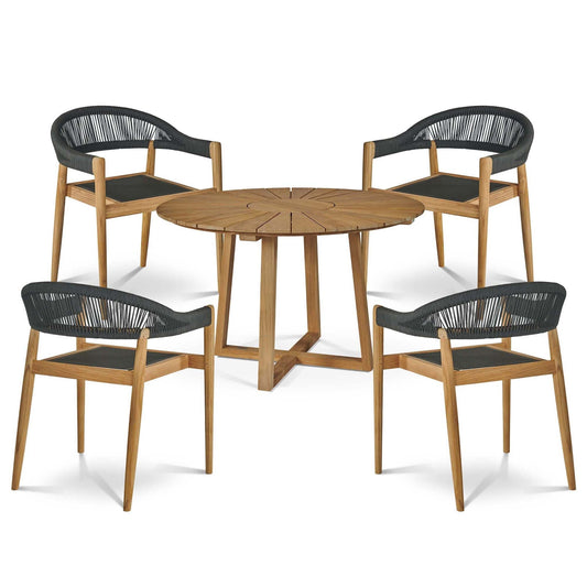 Cambria 5-Piece Round Teak Outdoor Dining Set with Stacking Armchairs-Outdoor Dining Sets-HiTeak-Sideboards and Things