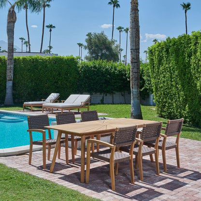 Cambria 7-Piece Rectangular Teak Outdoor Dining Set with Stacking Armchairs-Outdoor Dining Sets-HiTeak-Sideboards and Things