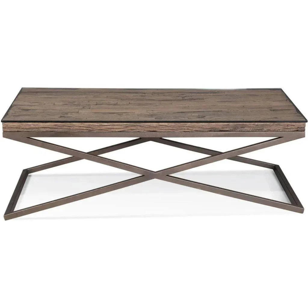 Cambria Wood & Glass Brown Rectangular Coffee Table - LOOMLAN - Bassett Mirror - Coffee Tables