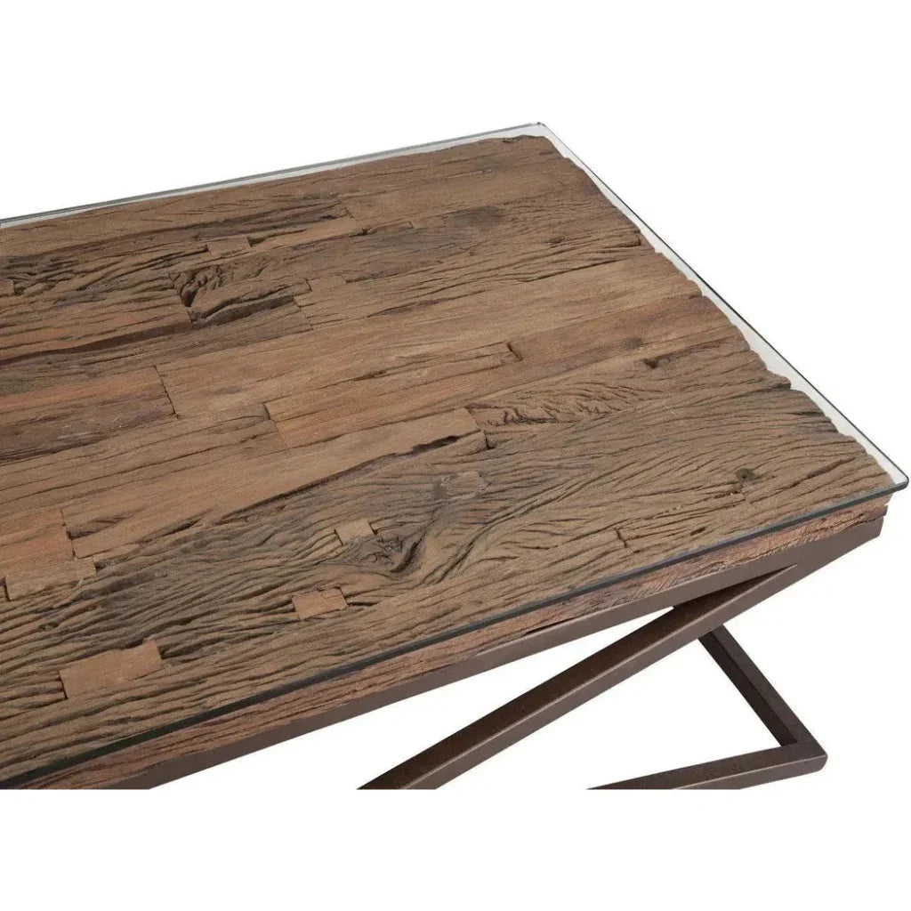 Cambria Wood & Glass Brown Rectangular Coffee Table - LOOMLAN - Bassett Mirror - Coffee Tables