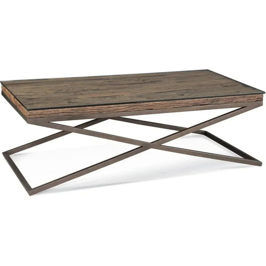 Bassett Mirror Cambria Wood & Glass Brown Rectangular Coffee Table